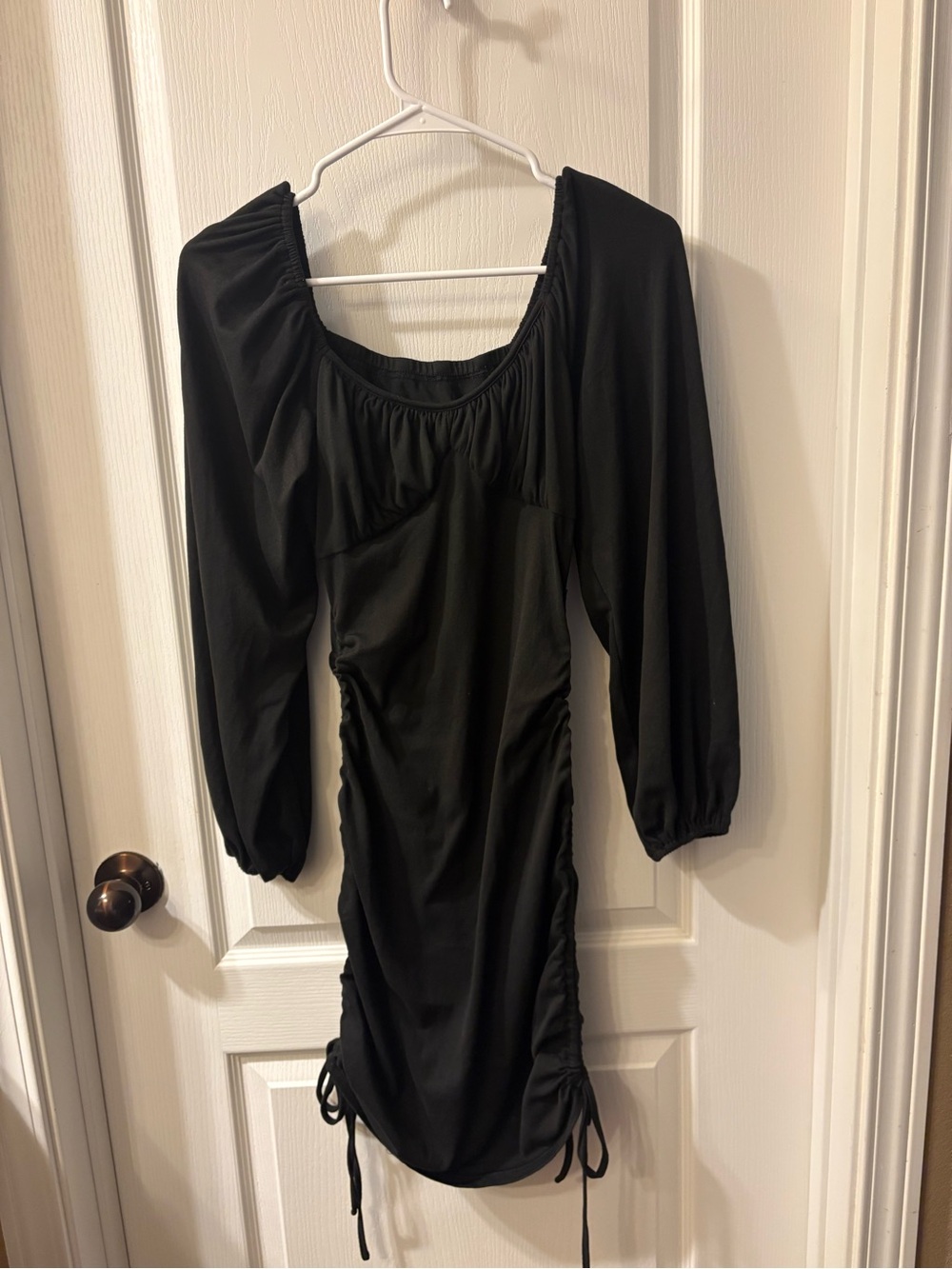 Shein Black Ruched Long Sleeve Mini Dress - Women